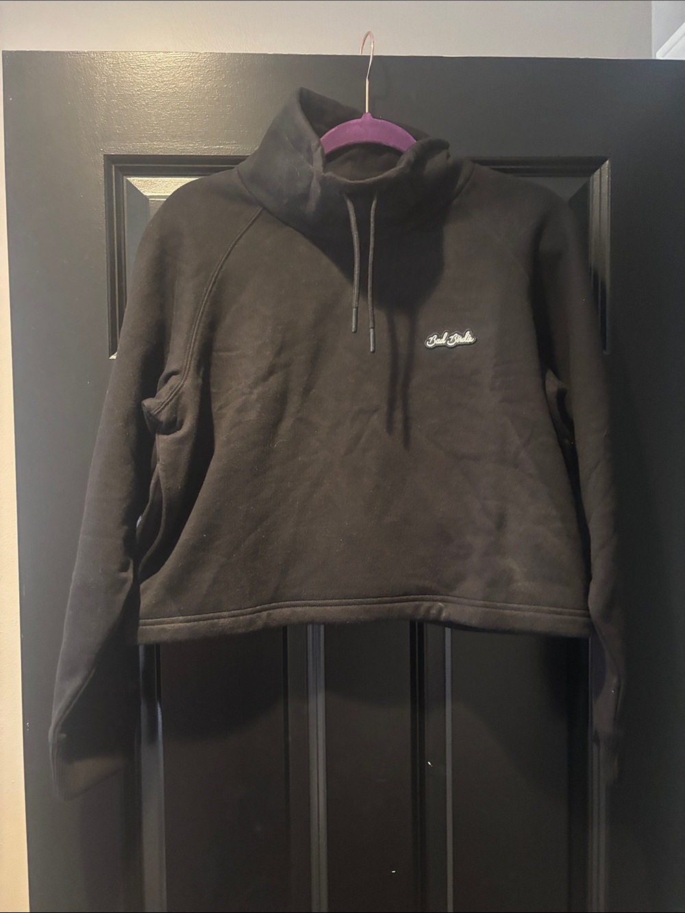 Bad Birdie Black Cropped Pullover with Script Logo